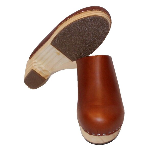 Nisolo Leather Closed Toe Slip On Wooden All Day Mule Heeled Clog BRANDY‎ - Picture 7 of 7